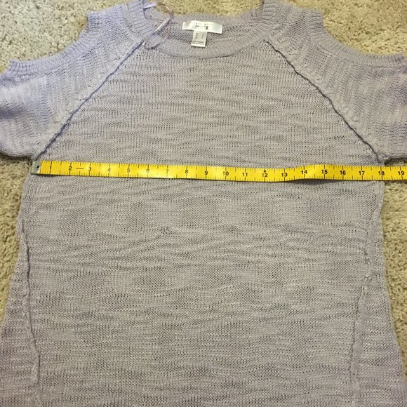 Pastel Purple Fringed Cold Shoulder Knit Sweater - Picture 12 of 15